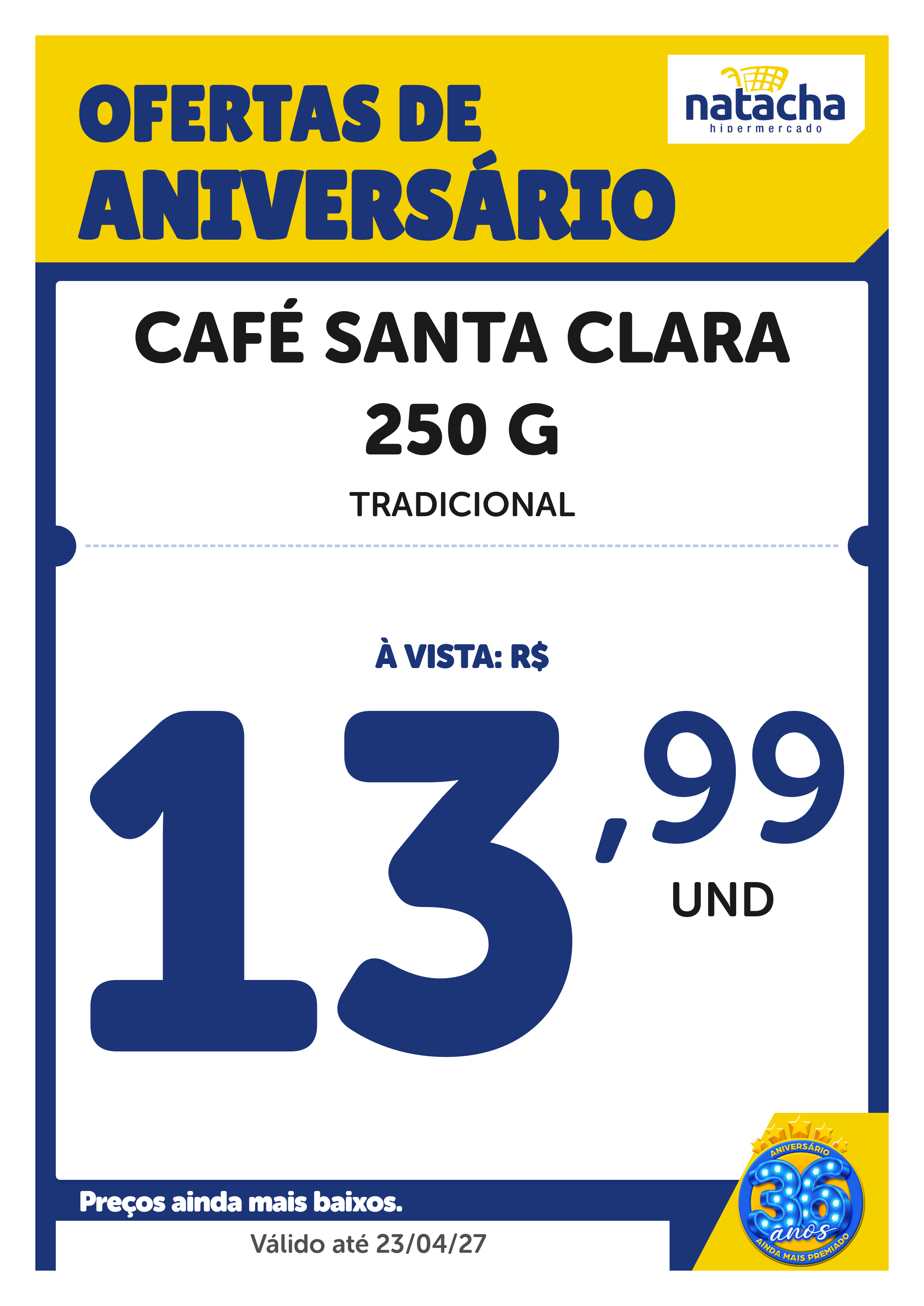 Novo cartaz de aniversário com cupom branco, exemplo à vista